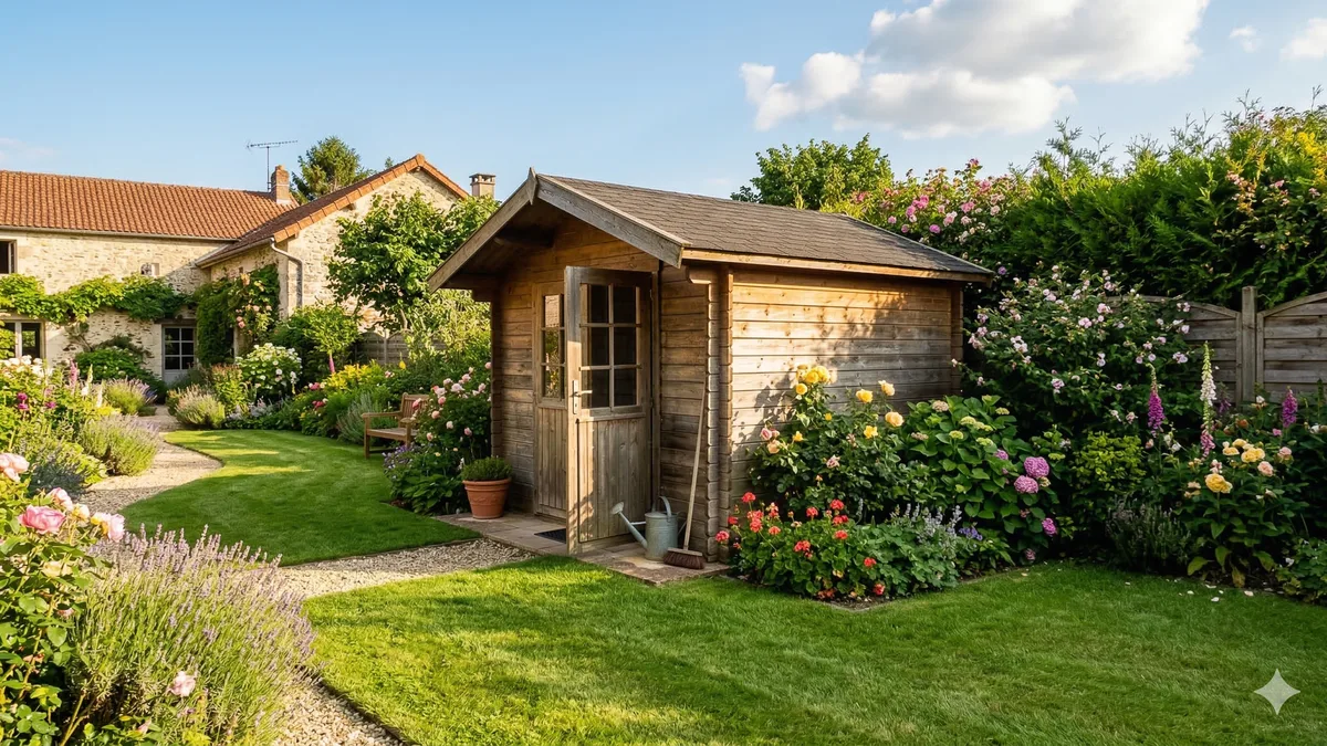 Plan de jardin avec emplacement idéal pour un abri de jardin bien orienté